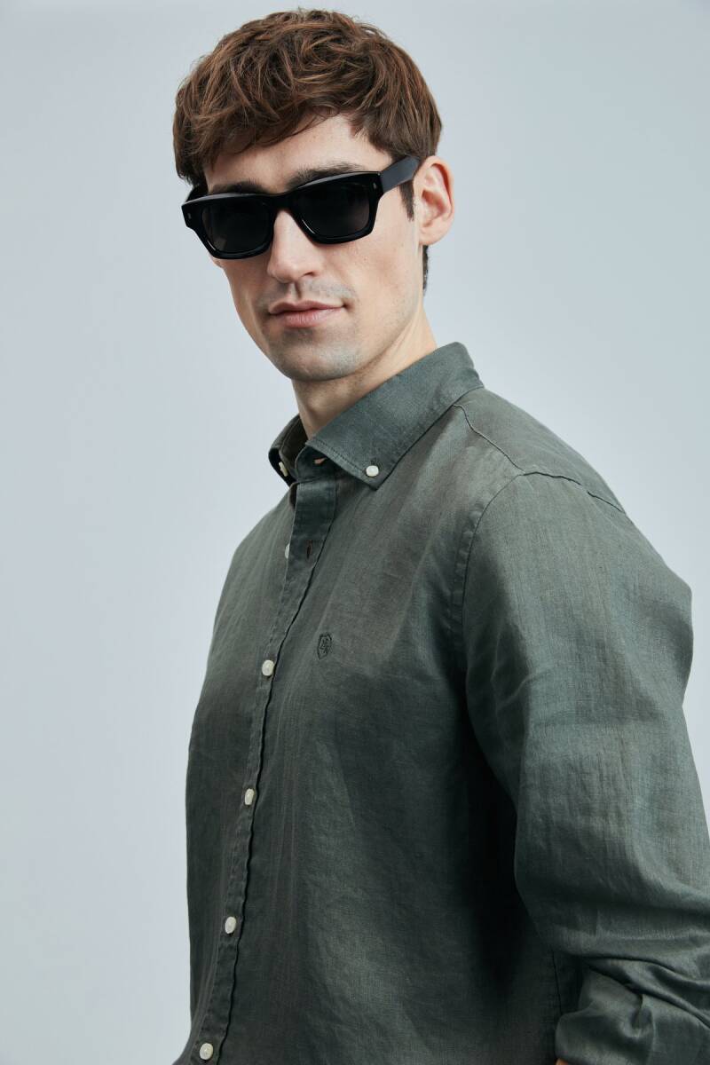 Pitaya Erkek Keten Gömlek Comfort Fit Haki - 3