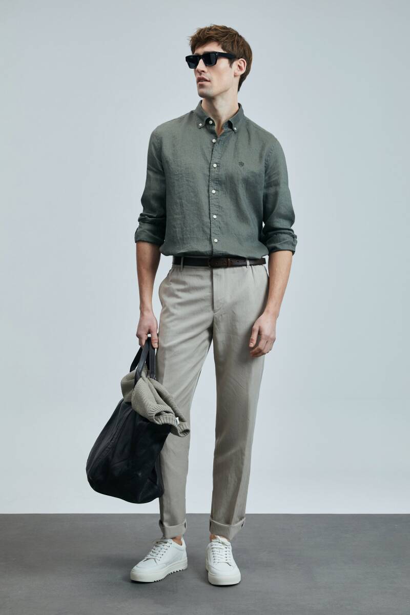 Pitaya Erkek Keten Gömlek Comfort Fit Haki - 4