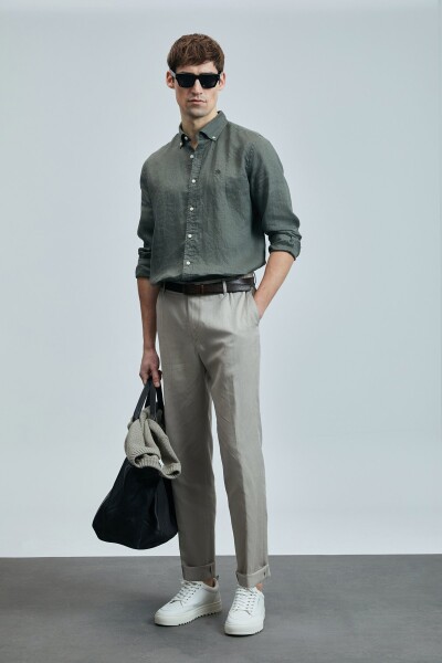 Pitaya Erkek Keten Gömlek Comfort Fit Haki - 5