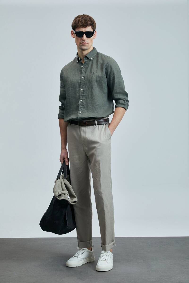 Pitaya Erkek Keten Gömlek Comfort Fit Haki - 5