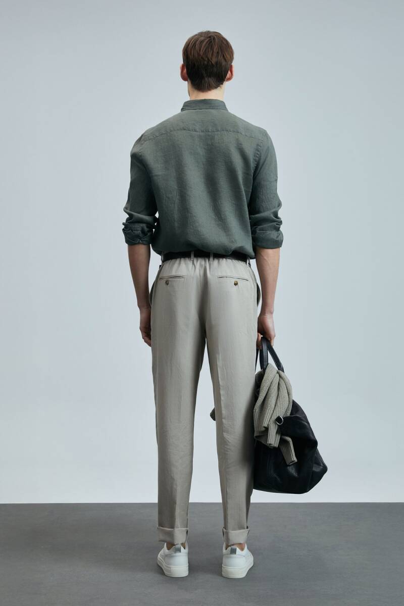 Pitaya Erkek Keten Gömlek Comfort Fit Haki - 6