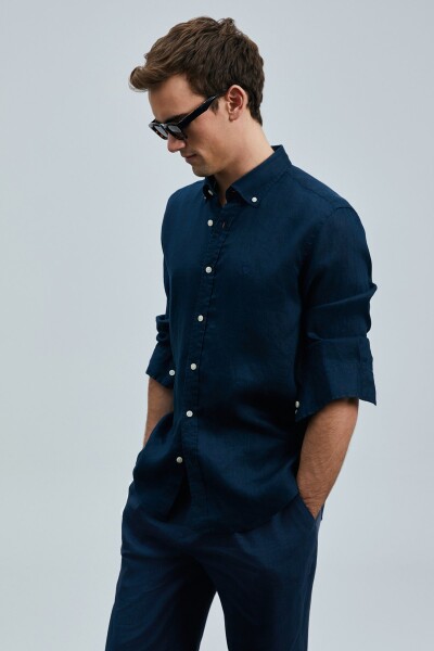 Pitaya Erkek Keten Gömlek Comfort Fit Lacivert - 5