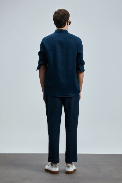 Pitaya Erkek Keten Gömlek Comfort Fit Lacivert - 6