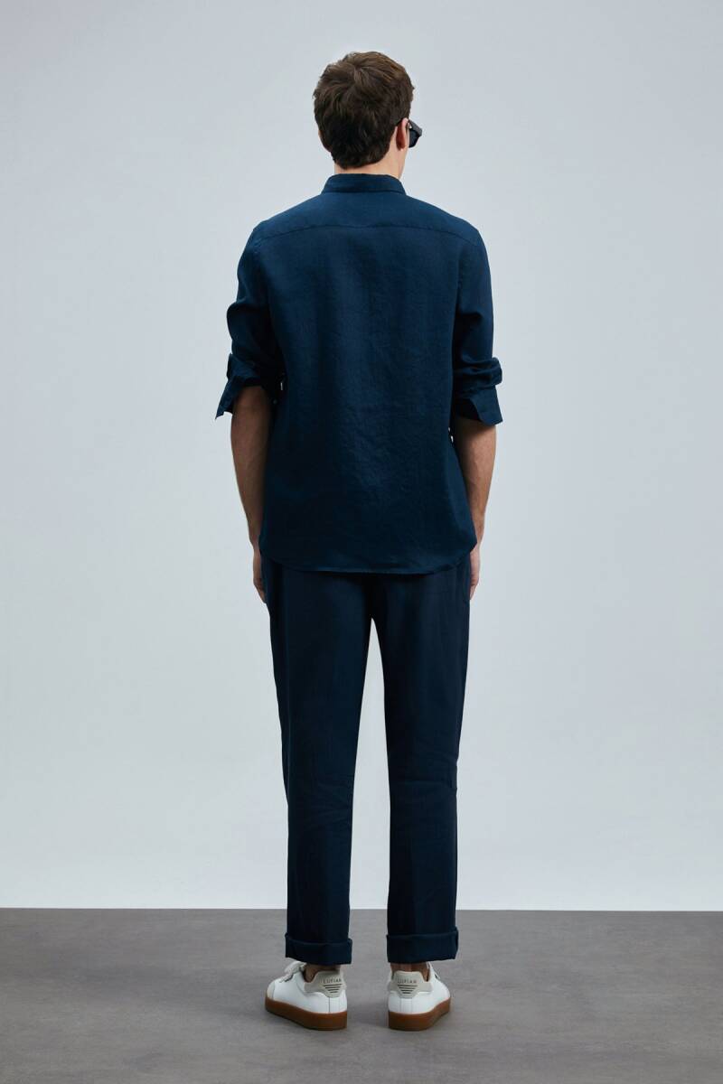 Pitaya Erkek Keten Gömlek Comfort Fit Lacivert - 6