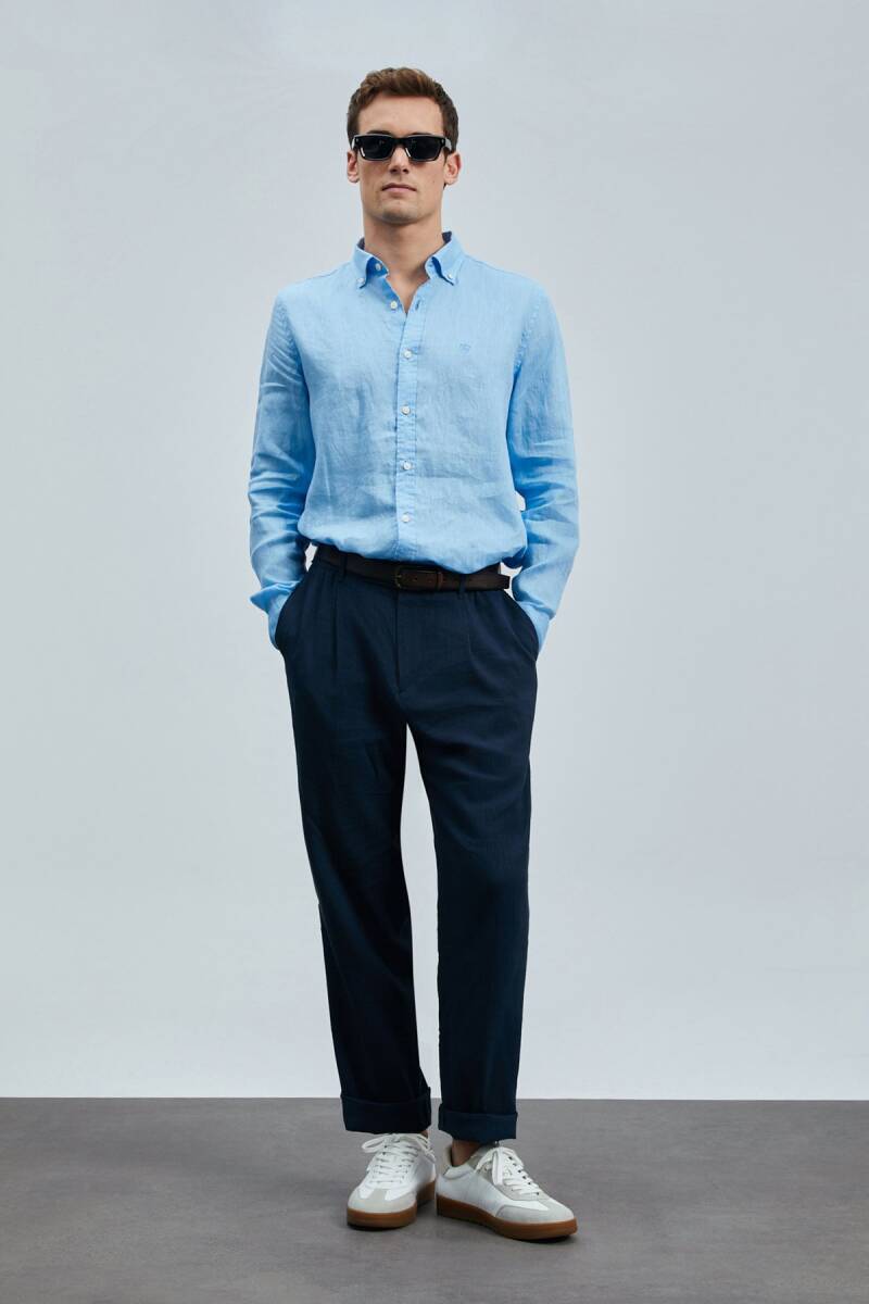 Pitaya Erkek Keten Gömlek Comfort Fit Mavi - 2
