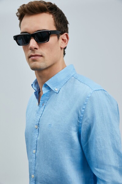 Pitaya Erkek Keten Gömlek Comfort Fit Mavi - 3