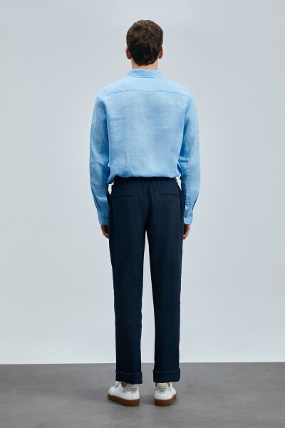 Pitaya Erkek Keten Gömlek Comfort Fit Mavi - 6