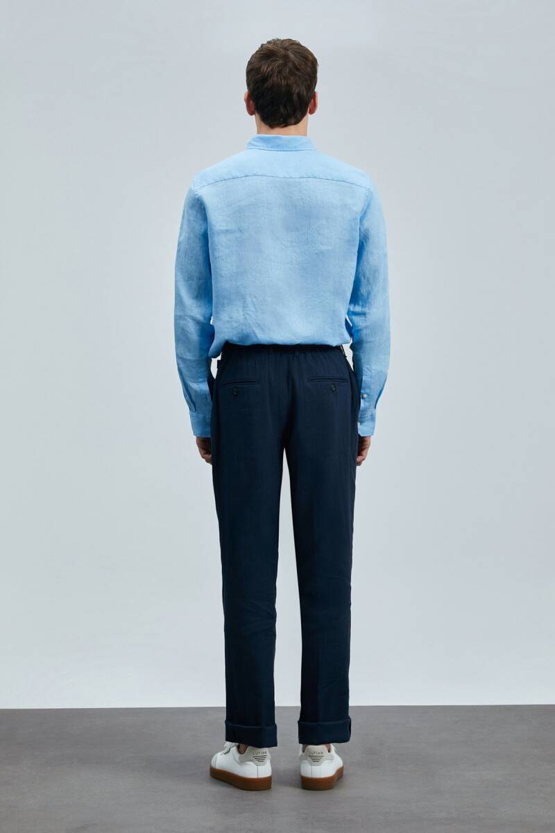 Pitaya Erkek Keten Gömlek Comfort Fit Mavi - 6