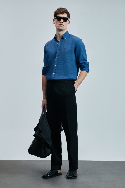 Pitaya Erkek Keten Gömlek Comfort Fit Saks - LUFIAN (1)