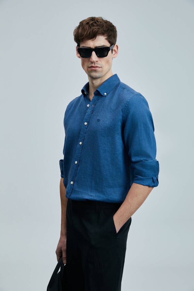 Pitaya Erkek Keten Gömlek Comfort Fit Saks - 3