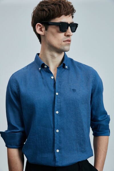 Pitaya Erkek Keten Gömlek Comfort Fit Saks - 4