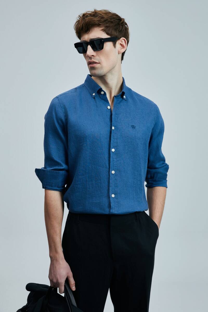 Pitaya Erkek Keten Gömlek Comfort Fit Saks - 1