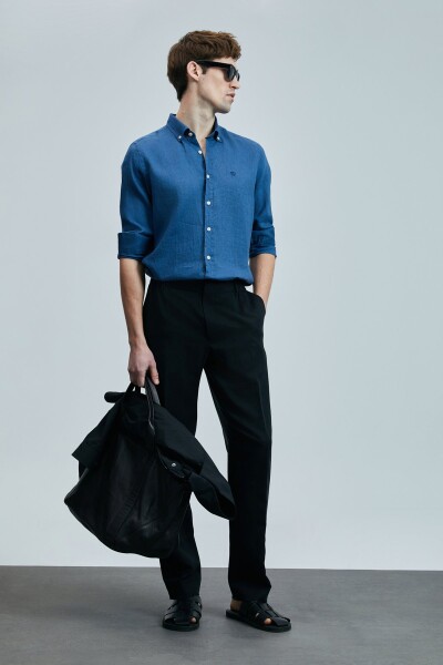 Pitaya Erkek Keten Gömlek Comfort Fit Saks - 5