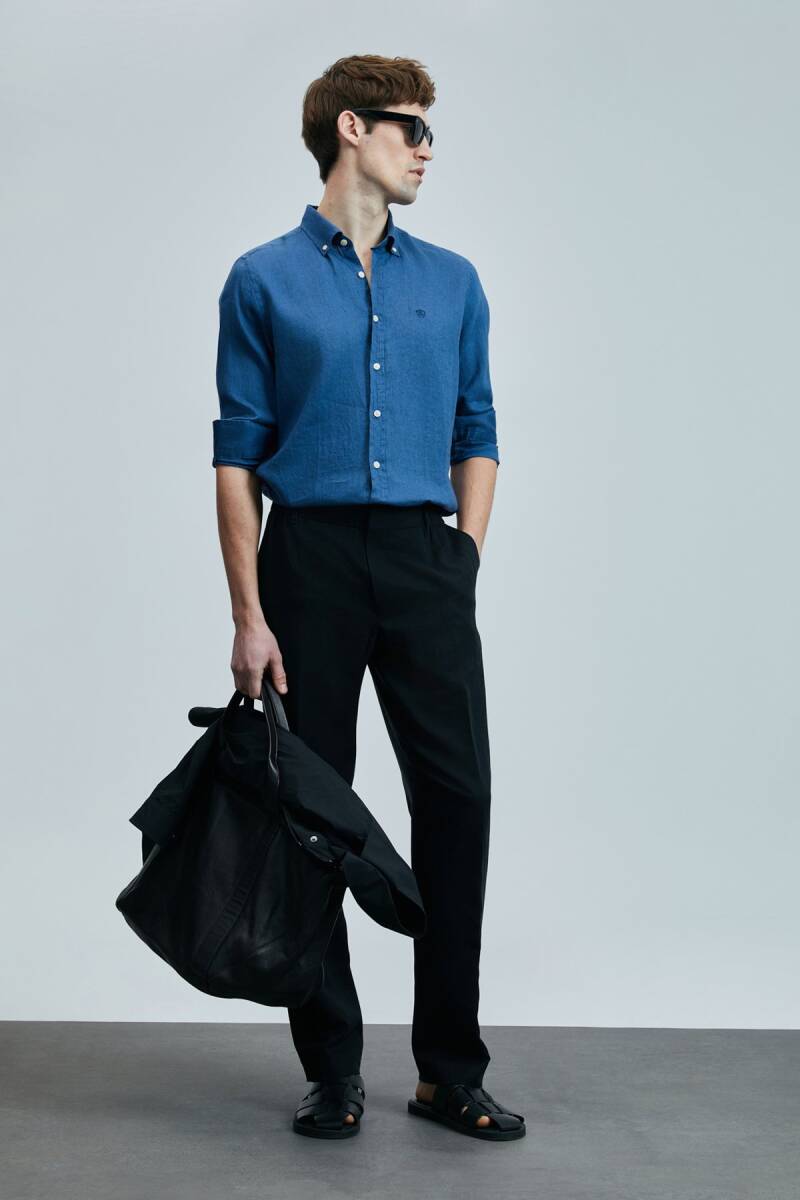 Pitaya Erkek Keten Gömlek Comfort Fit Saks - 5