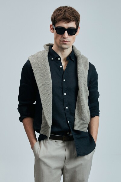 Pitaya Erkek Keten Gömlek Comfort Fit Siyah - LUFIAN