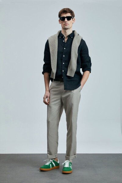 Pitaya Erkek Keten Gömlek Comfort Fit Siyah - 5