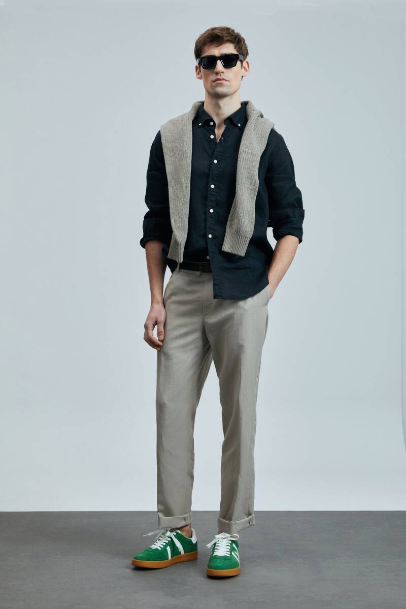 Pitaya Erkek Keten Gömlek Comfort Fit Siyah - 5