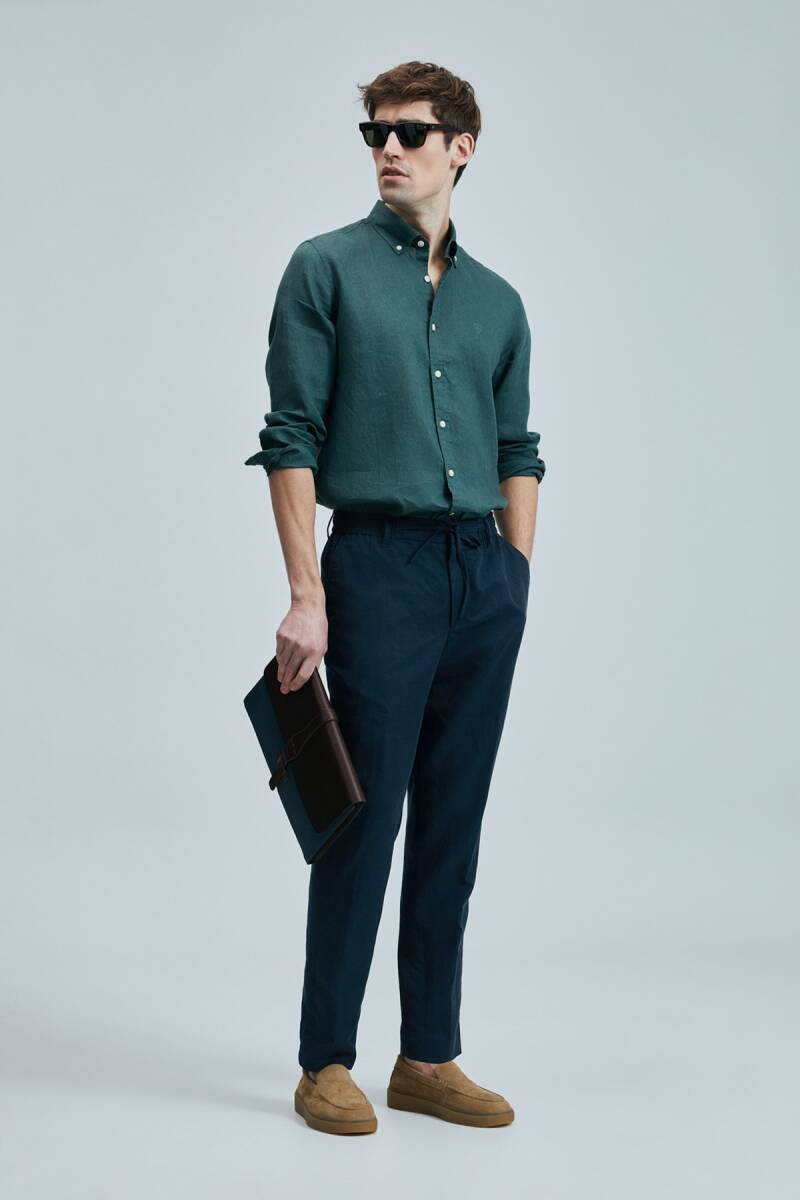 Pitaya Erkek Keten Gömlek Comfort Fit Yeşil - 2