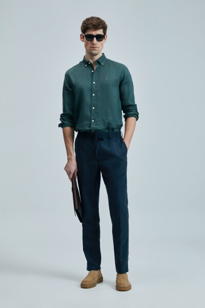 Pitaya Erkek Keten Gömlek Comfort Fit Yeşil - 3