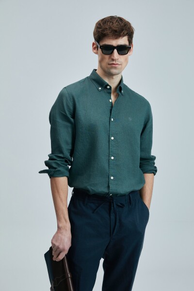 Pitaya Erkek Keten Gömlek Comfort Fit Yeşil - LUFIAN