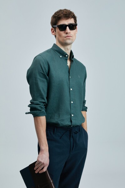 Pitaya Erkek Keten Gömlek Comfort Fit Yeşil - 5