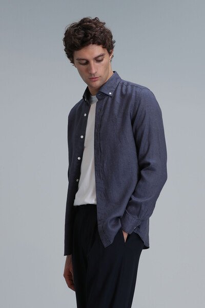 Pitaya Men's Linen Shirt Comfort Fit Anthracite - 3