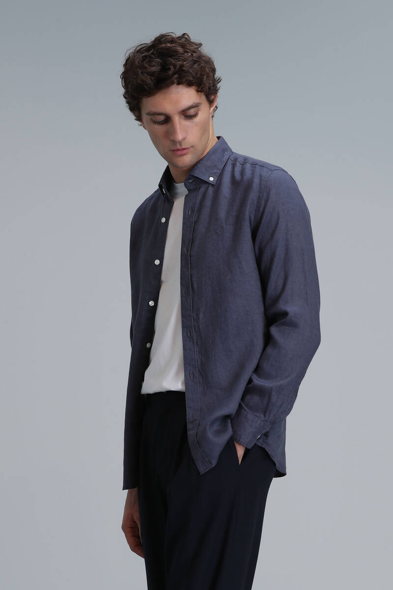 Pitaya Men's Linen Shirt Comfort Fit Anthracite - 3