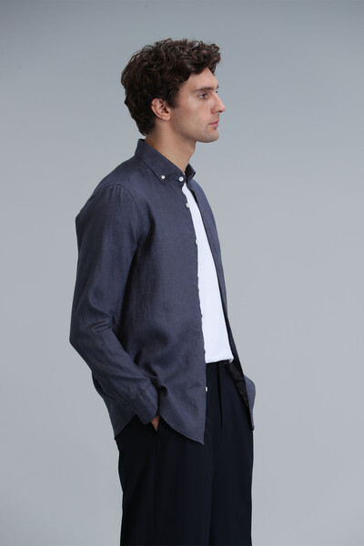Pitaya Men's Linen Shirt Comfort Fit Anthracite - 5