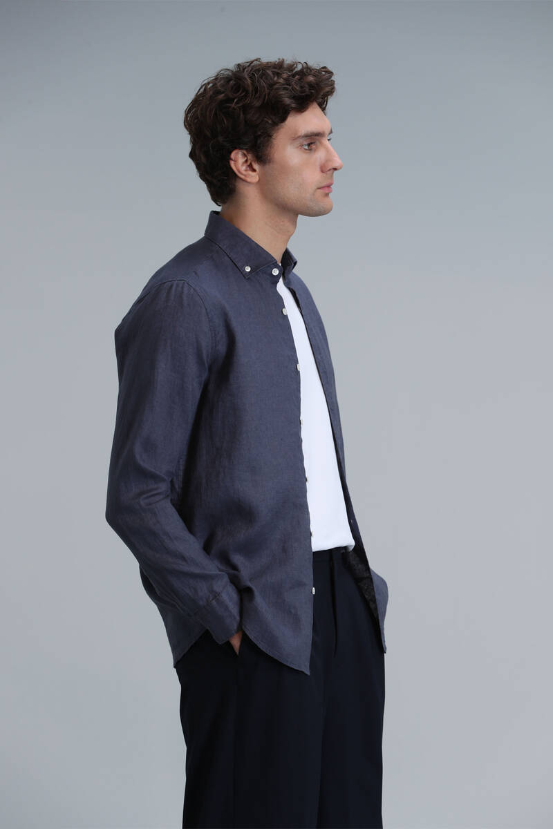 Pitaya Men's Linen Shirt Comfort Fit Anthracite - 5