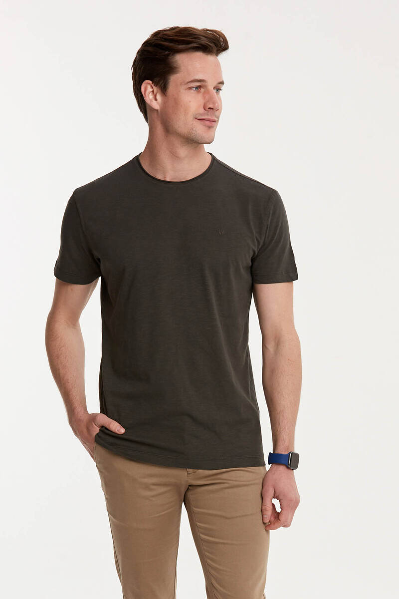 Plain Flared Single Jersey Round Neck Men's T-Shirt