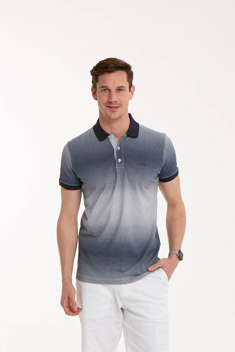 Printed Buttoned Polo Neck Men's T-Shirt - 1