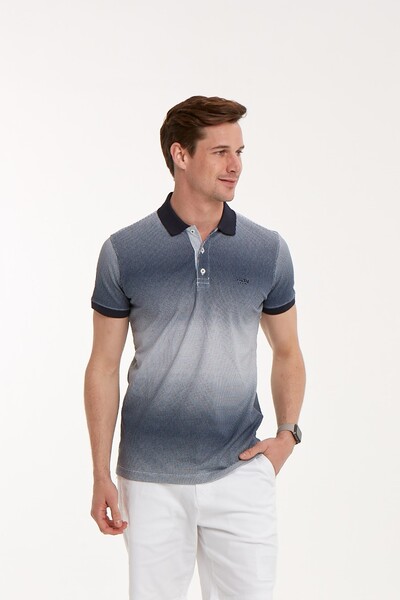 Printed Buttoned Polo Neck Men's T-Shirt - Thumbnail