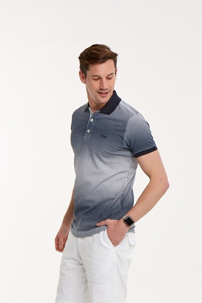 Printed Buttoned Polo Neck Men's T-Shirt - 3