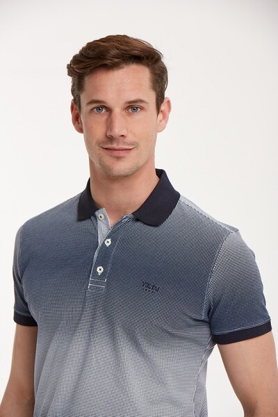 Printed Buttoned Polo Neck Men's T-Shirt - Thumbnail