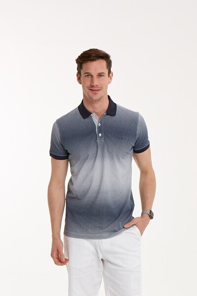 Printed Buttoned Polo Neck Men's T-Shirt - Thumbnail