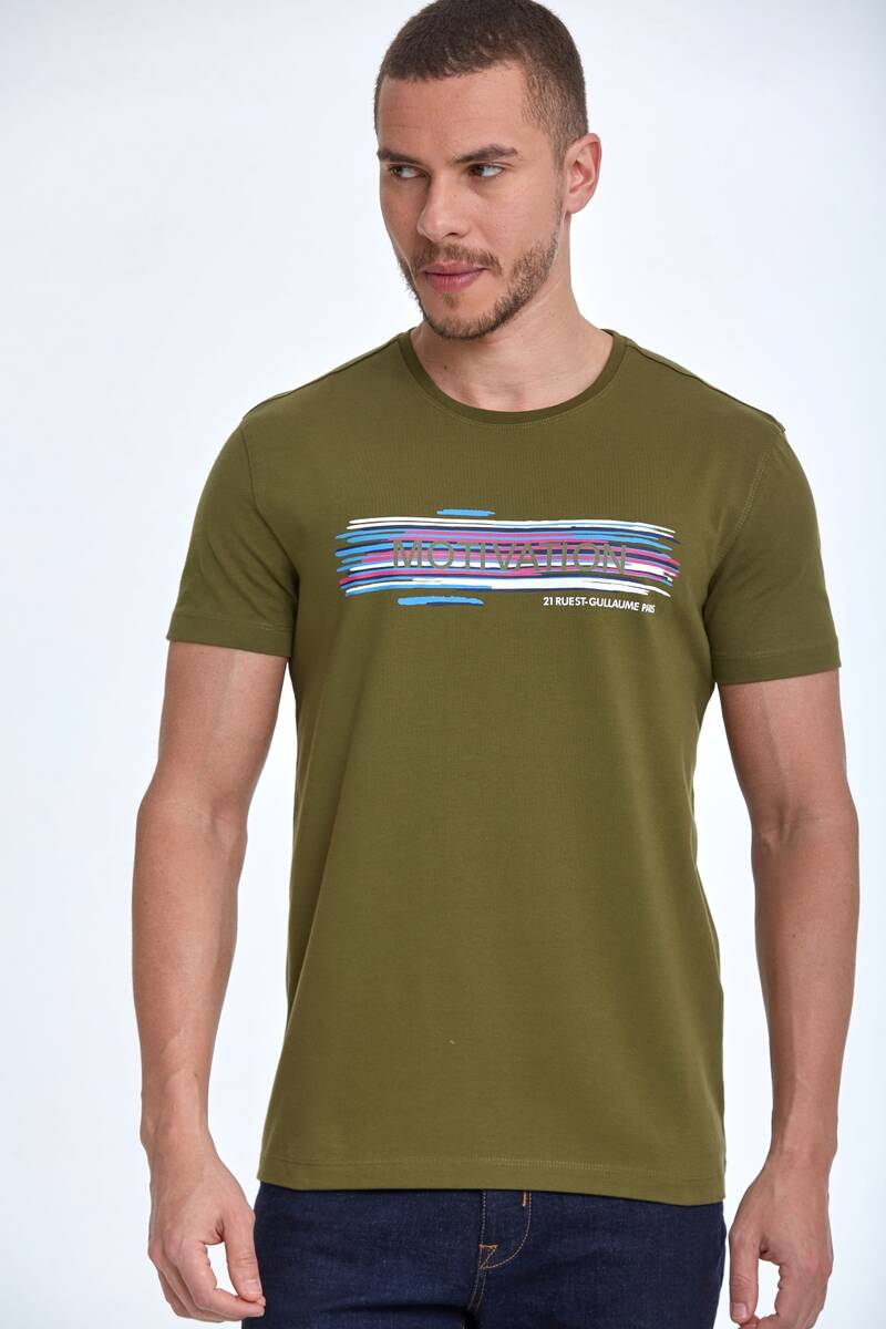 Quinn Printed Men's T-Shirt Khaki - 1