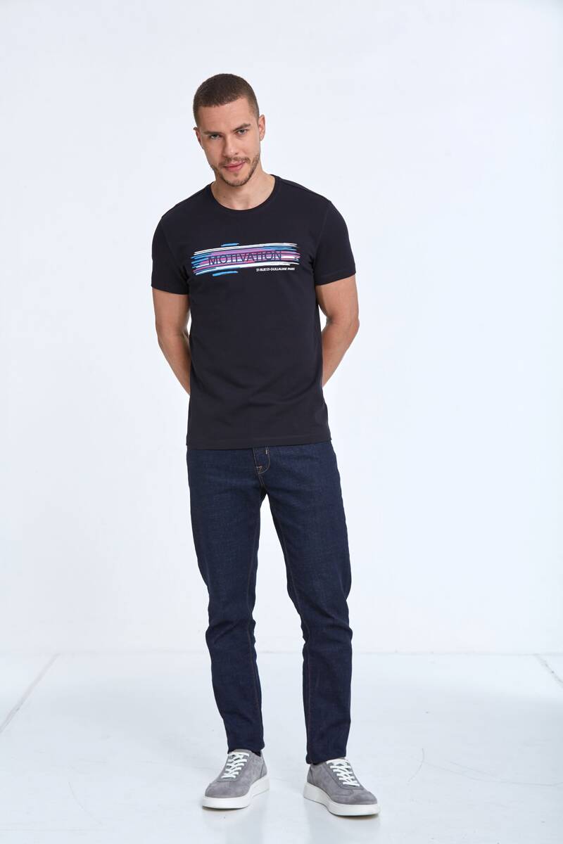 Quinn Printed Men's T-Shirt Navy Blue - 2