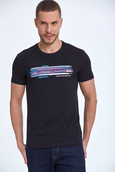 Quinn Printed Men's T-Shirt Navy Blue - 1