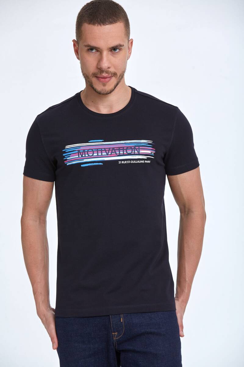 Quinn Printed Men's T-Shirt Navy Blue - 1