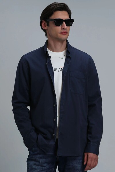 Real Men's Basic Shirt Comfort Fit Navy Blue - 1