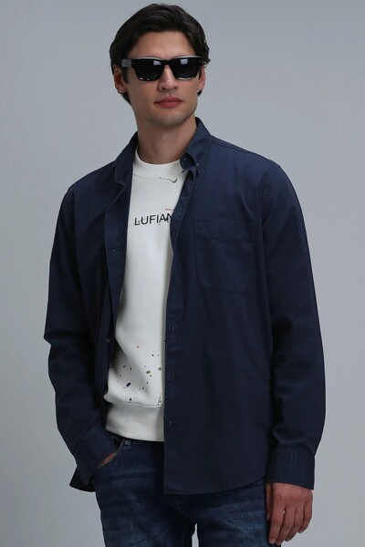 Real Men's Basic Shirt Comfort Fit Navy Blue - 5