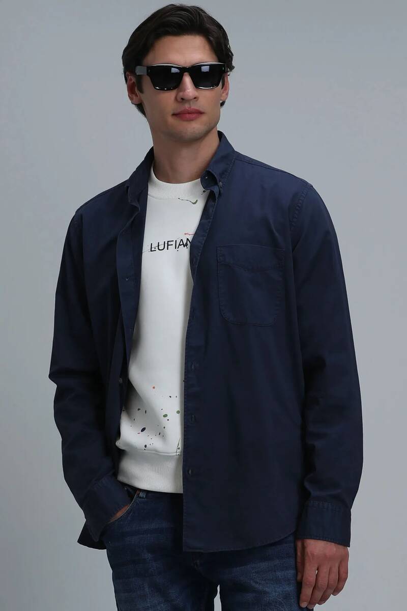 Real Men's Basic Shirt Comfort Fit Navy Blue - 5