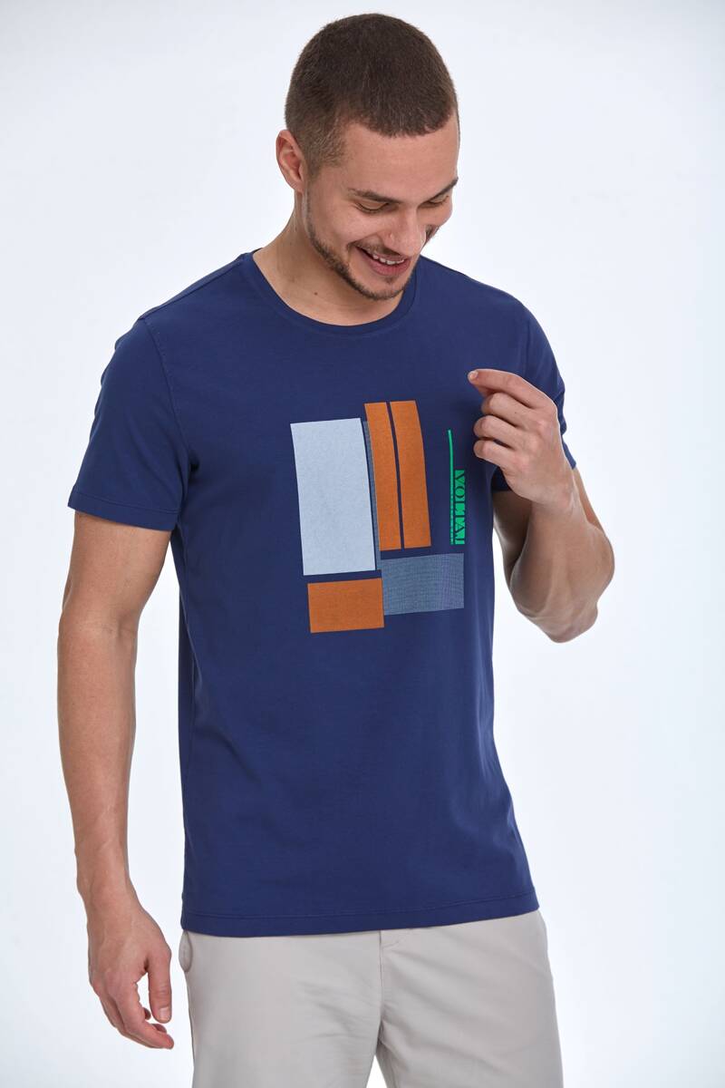 Rectangle Printed Cotton Crew Neck T-Shirt