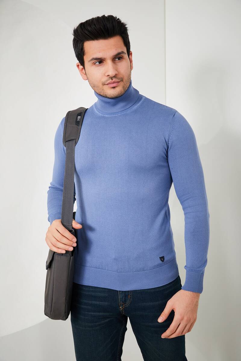 Richie Turtleneck Men's Sweater Indigo - 2