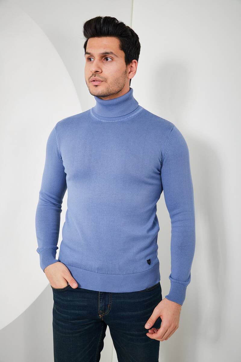 Richie Turtleneck Men's Sweater Indigo - 4