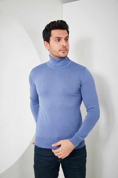 Richie Turtleneck Men's Sweater Indigo - 3