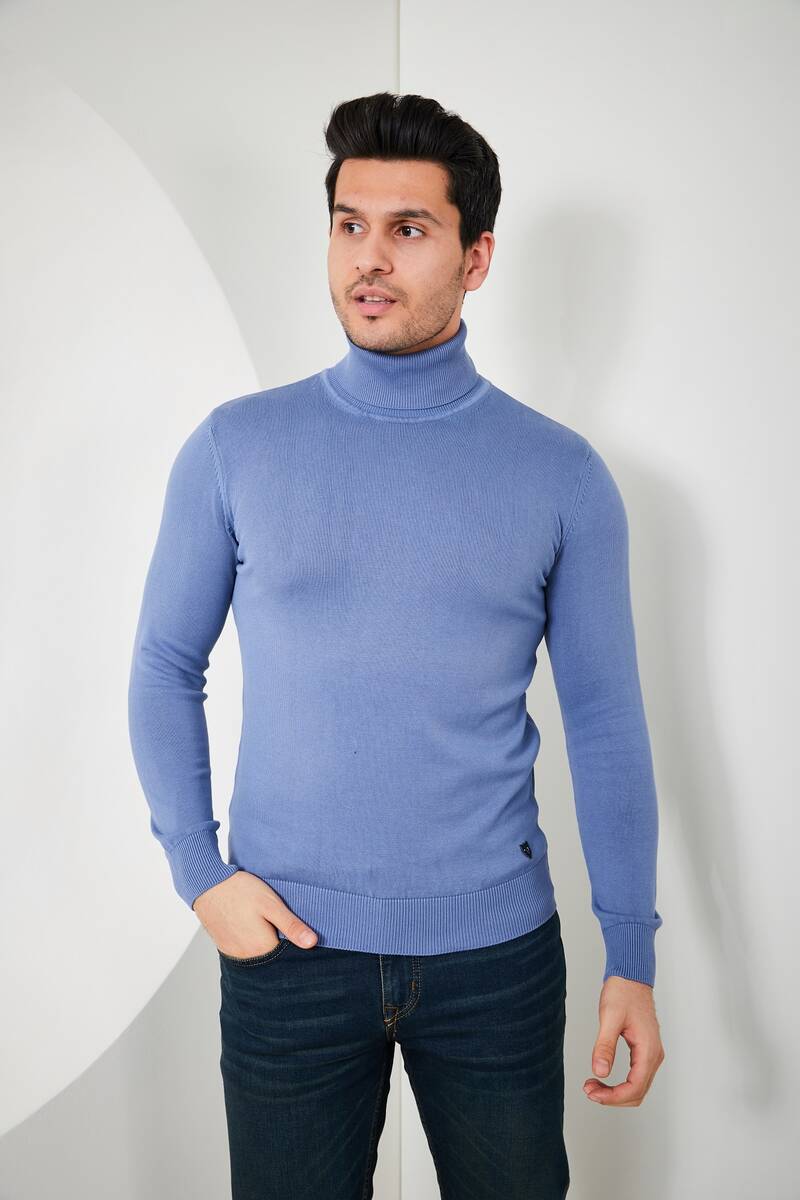 Richie Turtleneck Men's Sweater Indigo - 1