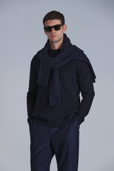 Right Men's Sweater Navy Blue - LUFIAN