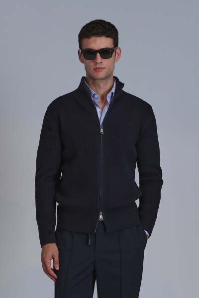 Road Men's Cardigan Navy Blue - LUFIAN