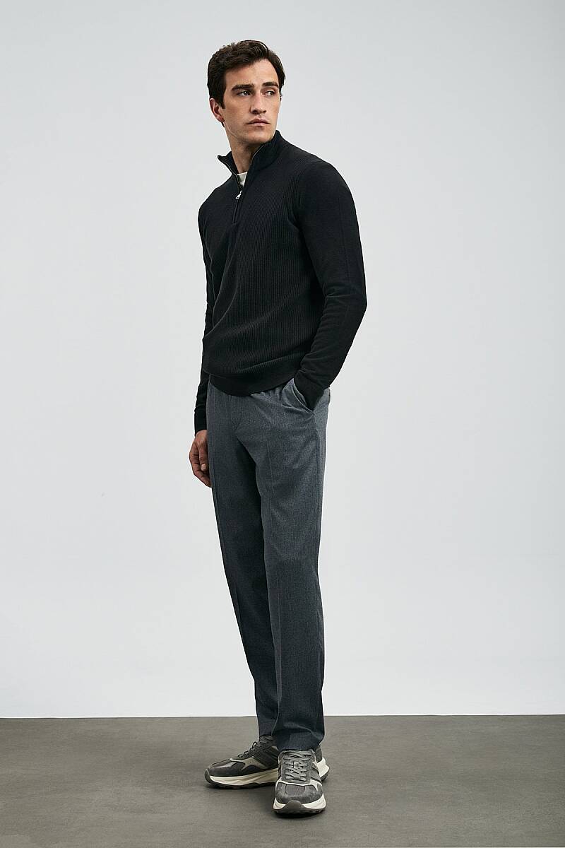 Robın Men’s Sweater Black Half Turtleneck - 1